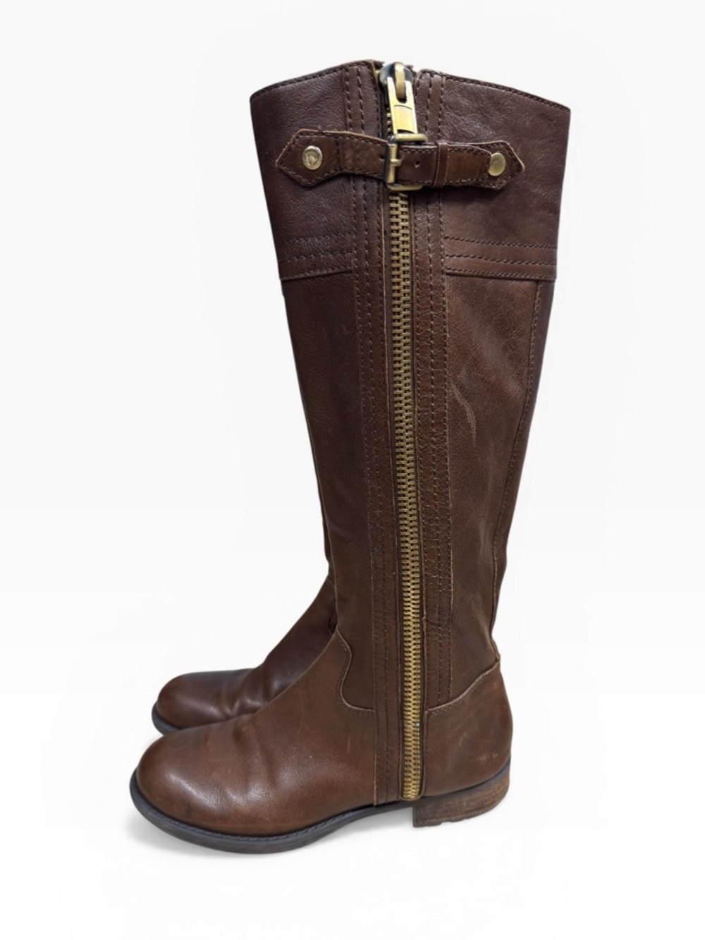 Franco Sarto Brown Leather Knee High Riding Boots Zip Womens 7 Classic Chic